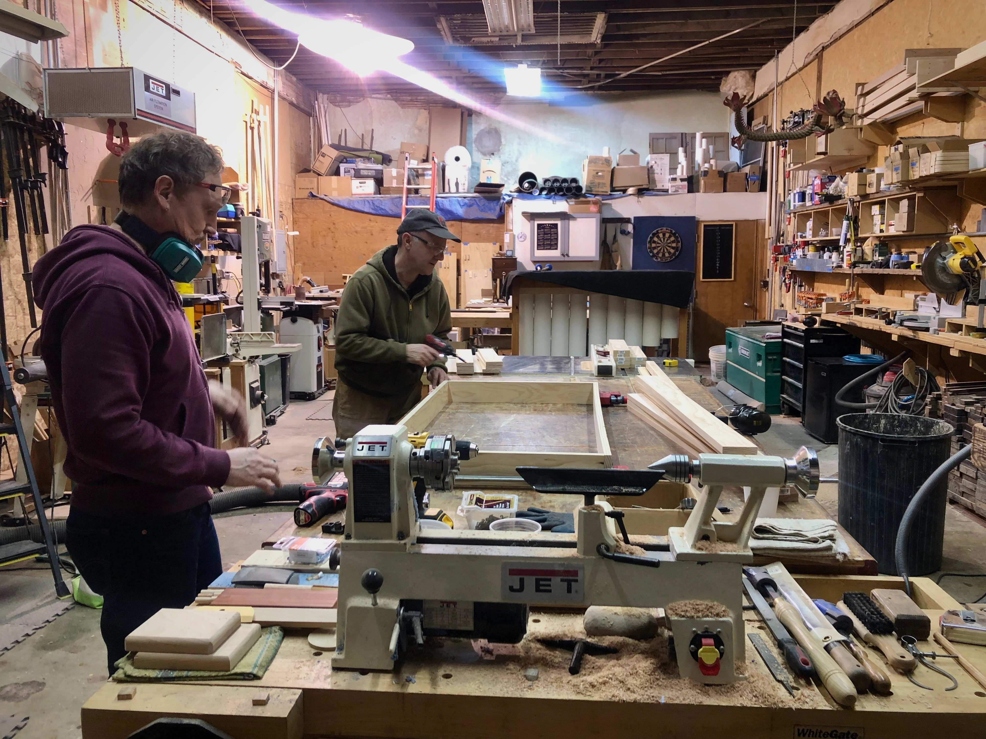 Building sound treatment panels for the new KXRW studio at Mark Burdon Woodcraft, Vancouver WA, March 2026